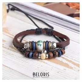 Браслет кожа "Хиппи" бусина, цвет коричневый