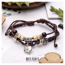 Браслет кожа "Переплетение" с подвеской, сердце