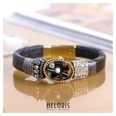 Браслет кожа "Роскошь" овал в бусинах