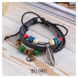 Браслет кожа "Стиль" перо, цветной