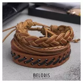 Браслет кожа "Тревел" 3 шт, цвет коричневый