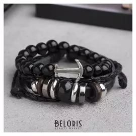 Браслет кожа "Ураган" якорь