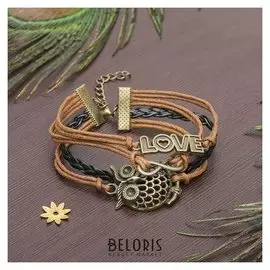 Браслет "Магия знаков" сова и бесконечность, цвет коричнево-рыжий