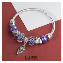 Браслет "Марджери" сова, цвет фиолетово-чёрный в серебре