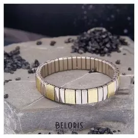 Браслет мужской "Стальной" прямоугольники ребристые, цвет серебряно-золотой