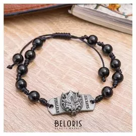 Браслет мужской "Воин" прямоугольник с тигром, цвет чёрный в чернёном серебре