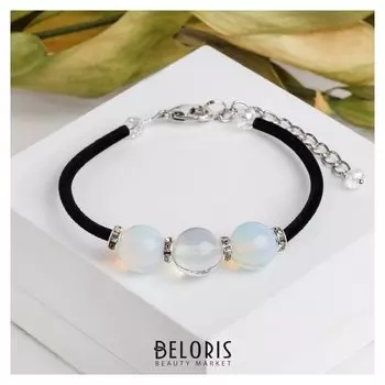 Браслет на бархатном тросе, шар №10 "Лунный камень"