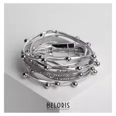 Браслет "На магните" бусинки, цвет бело-серебряный в сером металле, 38см