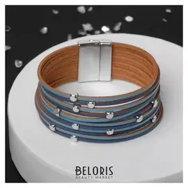 Браслет "На магните" дорожка с бусинками, цвет сине-голубой в серебре