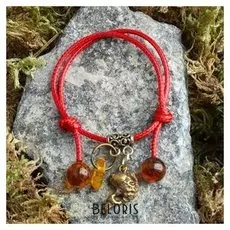 Браслет-оберег "Красная нить рыбка", с подвеской, янтарь