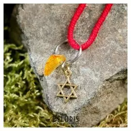 Браслет-оберег "Красная нить звезда давида" с подвеской, янтарь