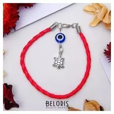 Браслет-оберег "Талисман защиты" черепаха с бусиной, цвет красный