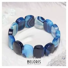 Браслет пластина, прямоугольник закругленный "Агат", цвет синий