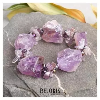 Браслет ручная работа "Аметист" галтовка необработанная