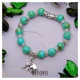 Браслет шар №10 с металлической подвеской "Бирюза старая"