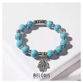 Браслет шар №10 с металлической подвеской "Бирюза новая"