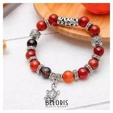 Браслет шар №10 с металлической подвеской микс "Агат" под сердолик