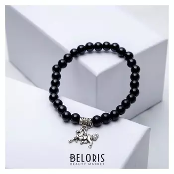 Браслет шар №6 "Агат черный" с подвеской