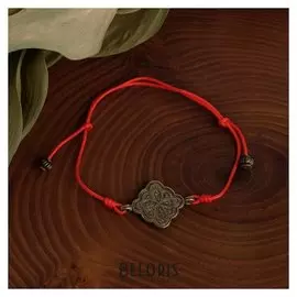 Браслет-шнурок на красной нити "Клевер" (Процветание и защита) (латунь), длина регулируется