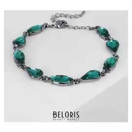 Браслет со стразами "Дорожка" бал, геометрия, цвет изумрудный в сером металле