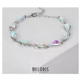 Браслет со стразами "Дорожка" бал, геометрия, цвет радужный в серебре