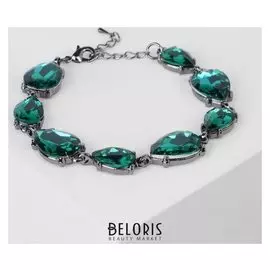 Браслет со стразами "Дорожка" бал, капельки, цвет изумрудный в сером металле