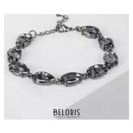 Браслет со стразами "Дорожка" бал, капли, цвет серый в сером металле