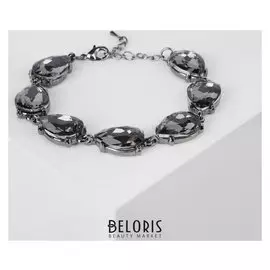 Браслет со стразами "Дорожка" бал, капля, цвет серый в сером металле