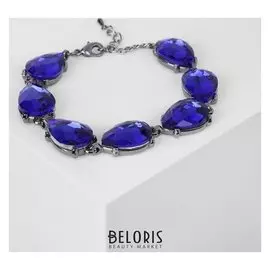 Браслет со стразами "Дорожка" бал, капля, цвет синий в сером металле