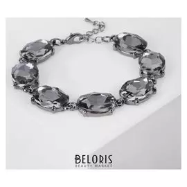Браслет со стразами "Дорожка" бал, овал, цвет серый в сером металле