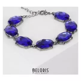 Браслет со стразами "Дорожка" бал, овал, цвет синий в сером металле