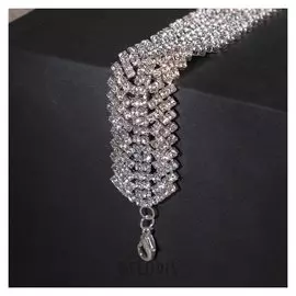 Браслет со стразами "Маскарад" широкая полоса, цвет белый в серебре