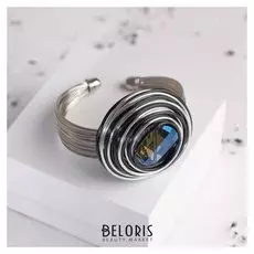 Браслет со стразами "Валькирия" камень в металле, цвет синий в чернёном серебре