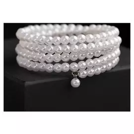 Браслет жемчуг "Невеста" бусины D=0,5, 4 ряда с пружинкой, цвет белый