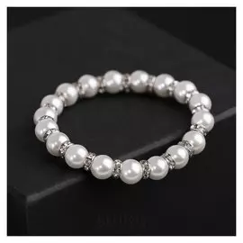 Браслет жемчуг "Невеста" бусины D=0,8, со стразами через 1, цвет белый