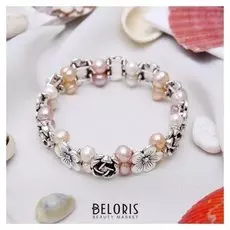 Браслет "Жемчуг речной" с цветами