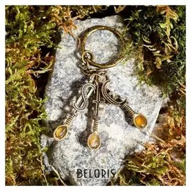 Брелок из латуни и янтаря "Загребушки ложки" комплект 2.5х3.8