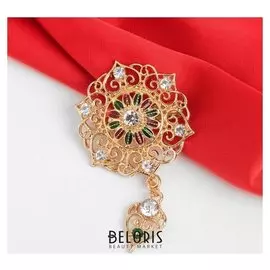 Брошь "1000 и1 ночь" круг с подвеской, цветная в золоте