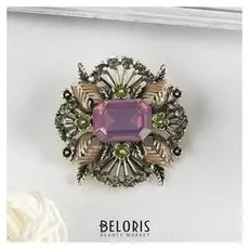 Брошь "Абстракция" пробуждение, цветная в чернёном серебре