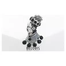 Брошь "Африканка", цвет чёрный в серебре