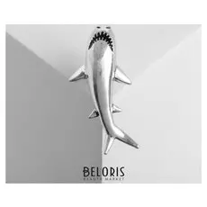 Брошь "Акула", цвет серебро