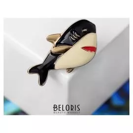 Брошь "Акула", цветная в золоте