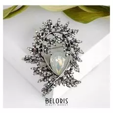 Брошь "Альфа" в стразах, цвет радужно-белый в чернёном серебре