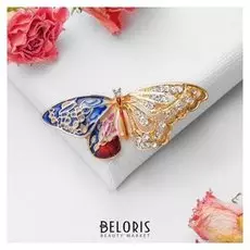 Брошь "Бабочка" альфа, цветная в золоте