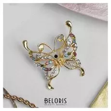 Брошь "Бабочка", цвет страз в жёлтом золоте
