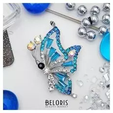 Брошь "Бабочка" хамелеон, цвет радужно-голубой в серебре