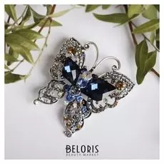 Брошь "Бабочка" игривая, цветная в чернёном серебре