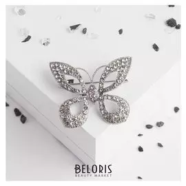 Брошь "Бабочка" искрящаяся, цвет белый в серебре