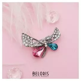 Брошь "Бабочка изящная", цвет розово-голубой в серебре