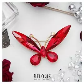 Брошь "Бабочка" монохром, цвет красный в золоте